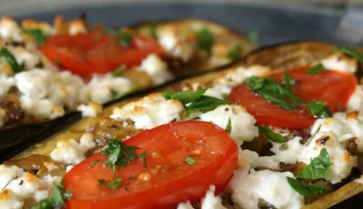 Eggplant stuffed with feta cheese and tomatoes