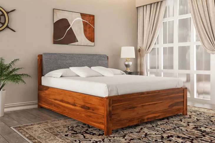 Solid Sheesham wood king-size bed with storage drawers by Saraf Furniture