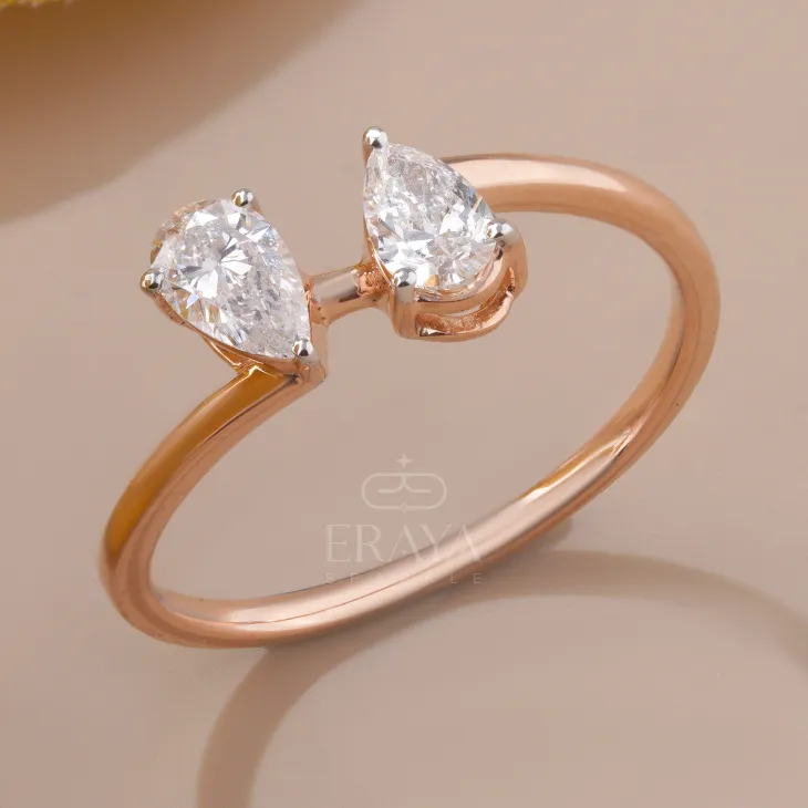 Toi et moi Ring in rose gold with Pear Shaped Diamond