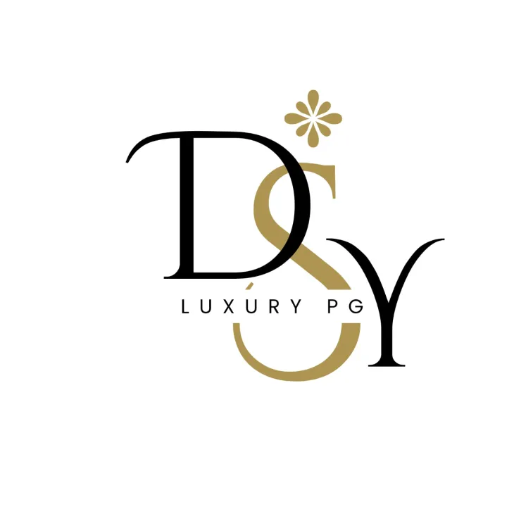 Stylish DSY Luxury PG logo featuring black and gold letters with a floral design element on a white background