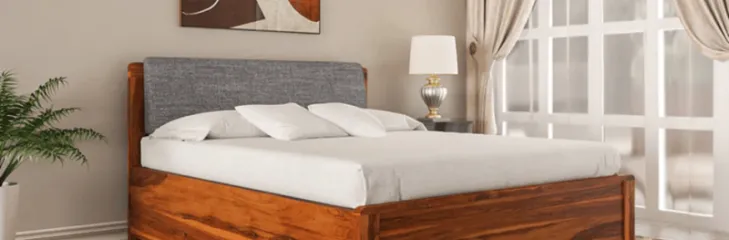 Solid Sheesham wood king-size bed with storage drawers by Saraf Furniture