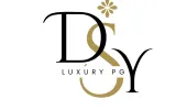 Stylish DSY Luxury PG logo featuring black and gold letters with a floral design element on a white background