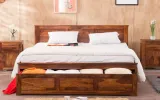 Modern wooden bed design with upholstered headboard and dual storage