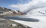 The view of Gokyo Lake and guest houses.